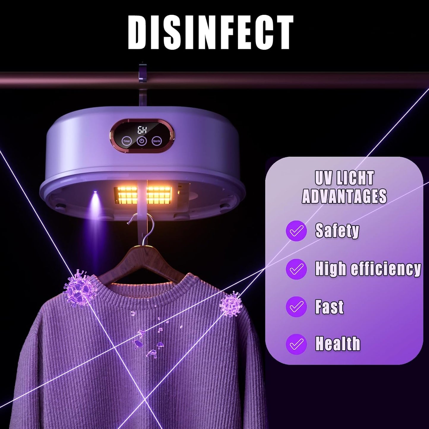 Travel Portable Dryer - Portable Mini Clothes Dryer, 5-Min Quick Preheat 6-Hour Continuous Drying, 10cm Foldable Mini Dryer for Apartments, RVs, Travel - Holds 8 Clothes