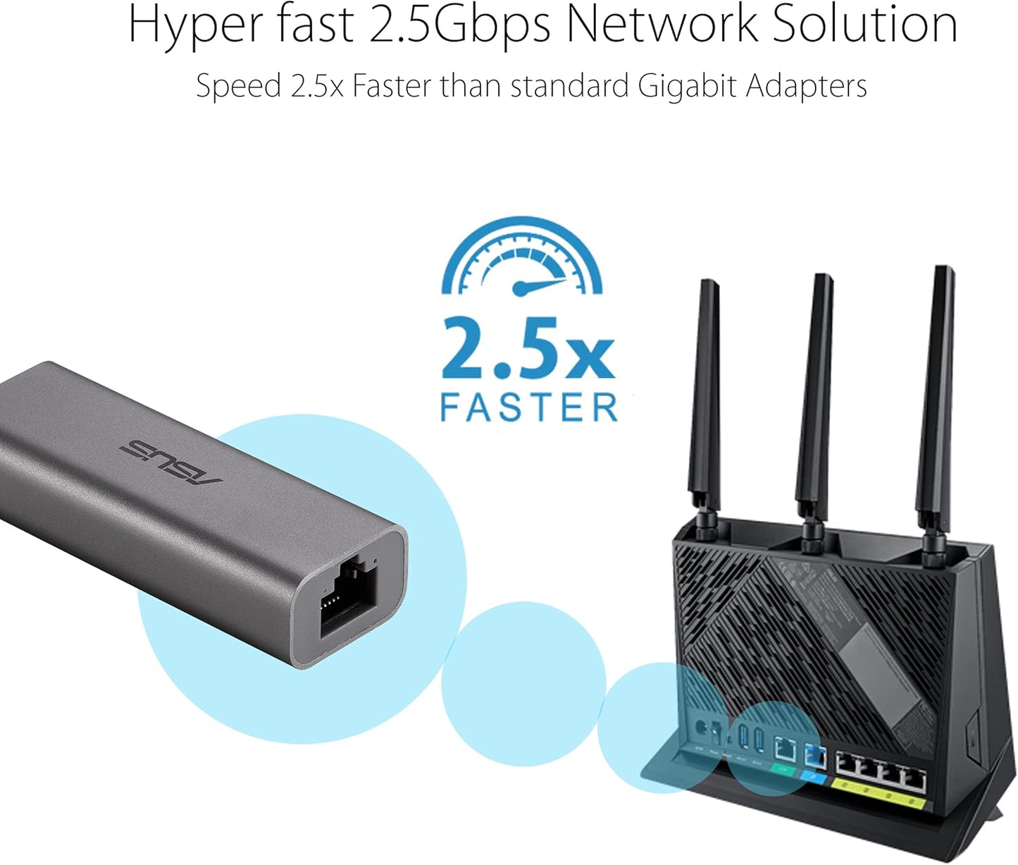 USB-C2500 2.5G Ethernet USB Adapter Supports Wired Network Connection Mac OS, Linux, Windows, Backward Compatible on 1G/100Mbps, Ideal for Gaming, TAA Compliant ASUS