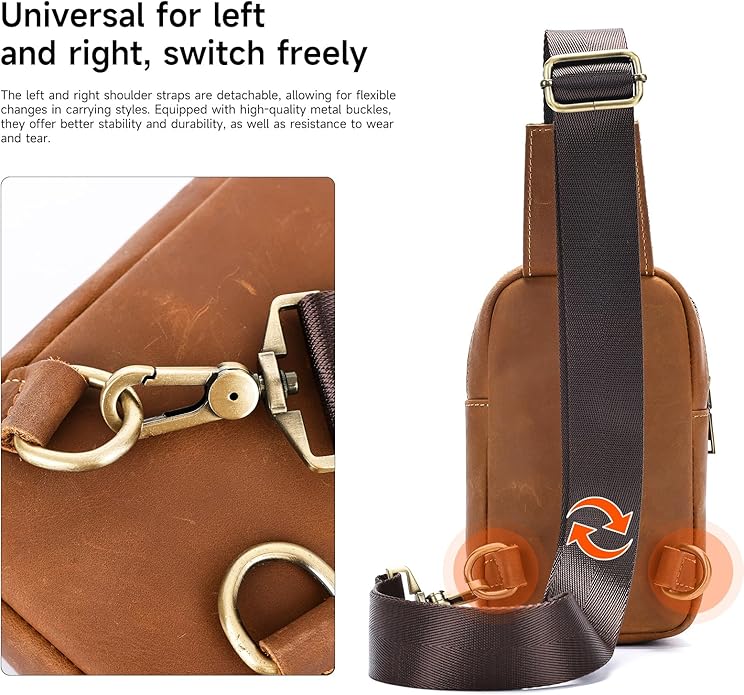 Genuine Leather Sling Bags for Men Crossbody Purse Vintage Small Messenger Shoulder Bag for Phone Side Chest Daypack Bag