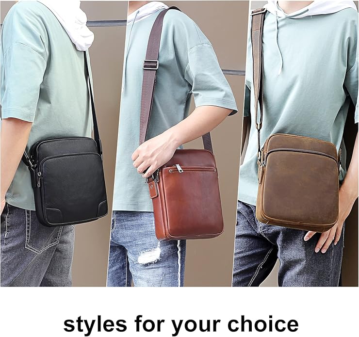 Augus leather shoulder bag with adjustable straps black