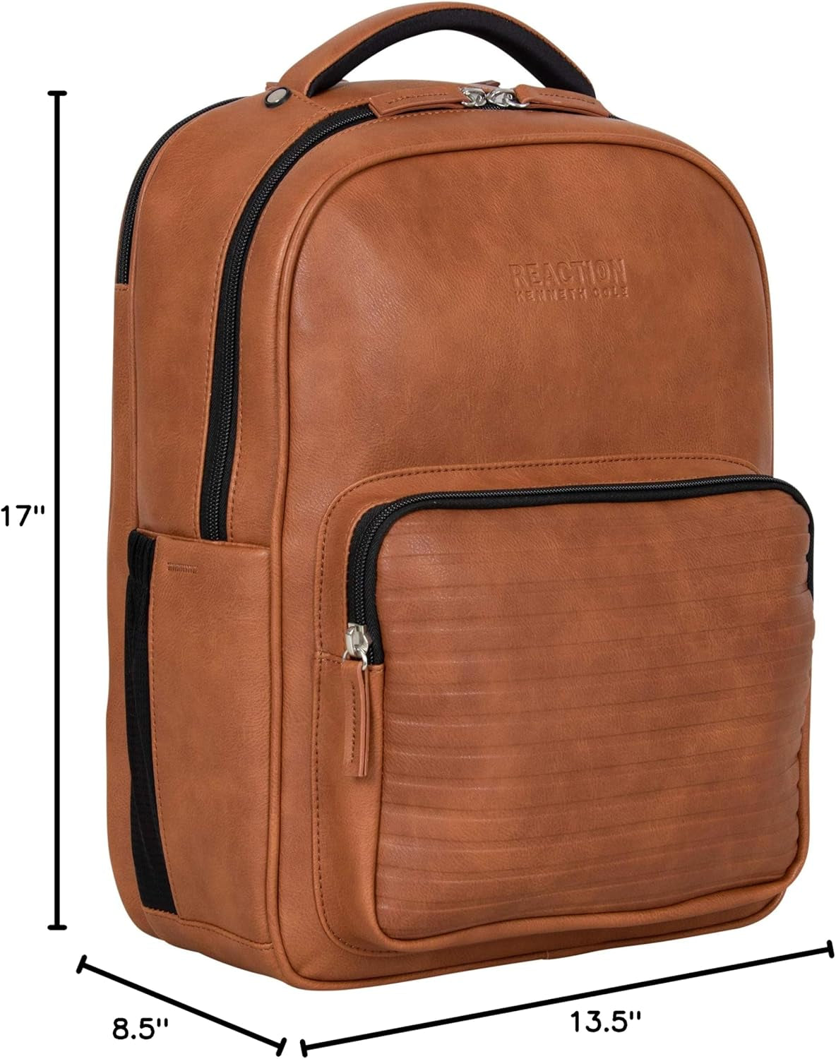 Reaction on Track Pack Vegan Leather 15.6ā Laptop & Tablet Bookbag Travel Backpack with Anti-Theft RFID for High School, Work, & Travel, Cognac