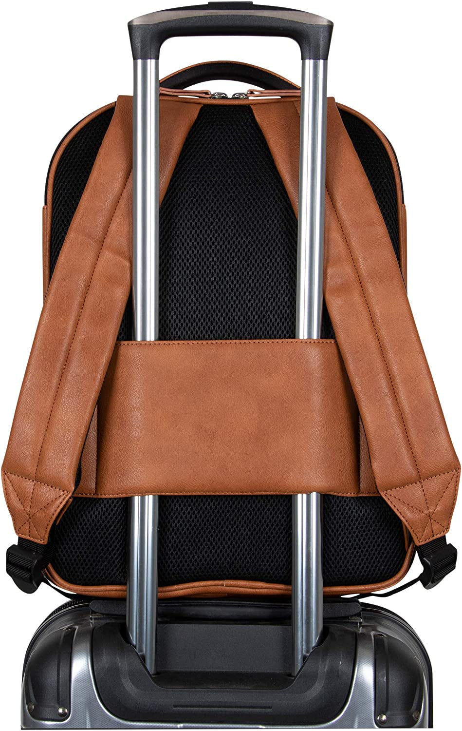 Reaction on Track Pack Vegan Leather 15.6” Laptop & Tablet Bookbag Travel Backpack with Anti-Theft RFID for High School, Work, & Travel, Cognac
