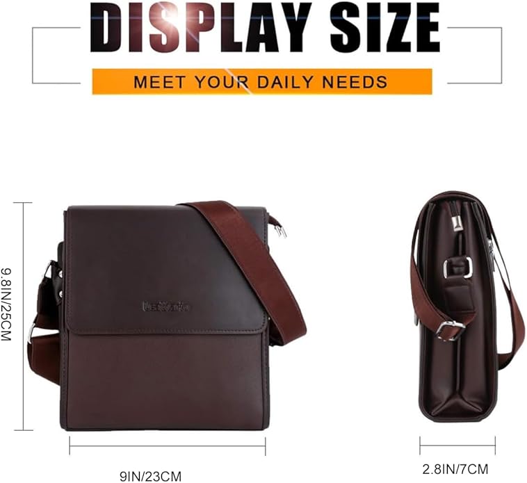 Crossbody Bag for Men Vegan Leather Small Messenger Shoulder Purse Side Satchel for Work Business Travel Daily