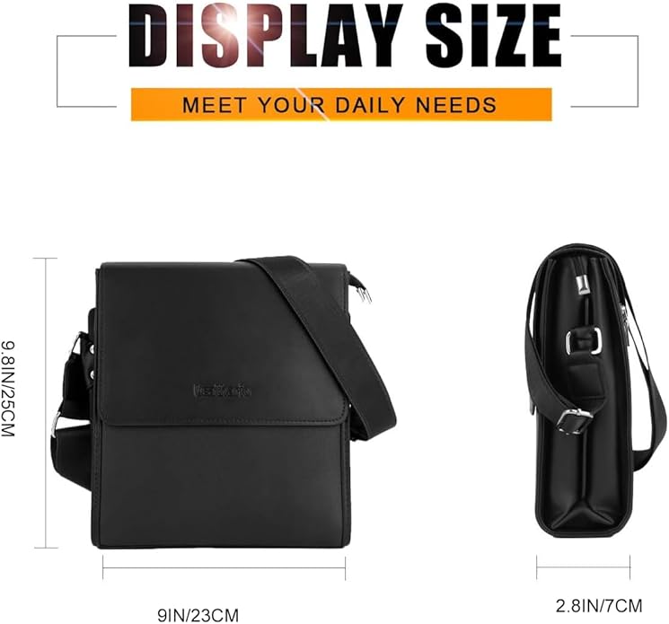Crossbody Bag for Men Vegan Leather Small Messenger Shoulder Purse Side Satchel for Work Business Travel Daily Black