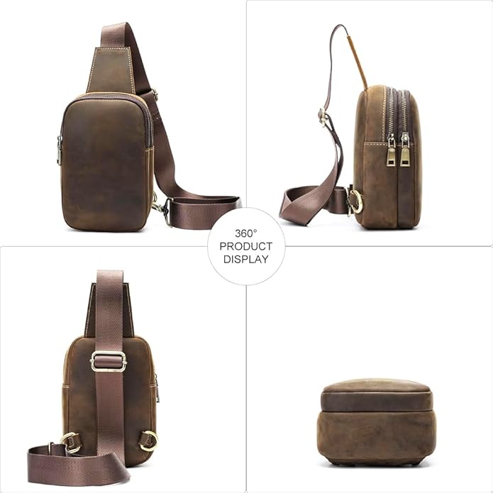 Genuine Leather Sling Bags for Men Crossbody Purse Vintage Small Messenger Shoulder Bag for Phone Side Chest Daypack Bag