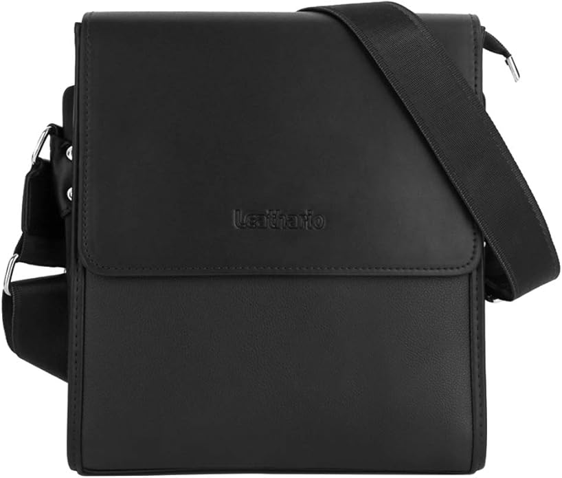 Crossbody Bag for Men Vegan Leather Small Messenger Shoulder Purse Side Satchel for Work Business Travel Daily Black