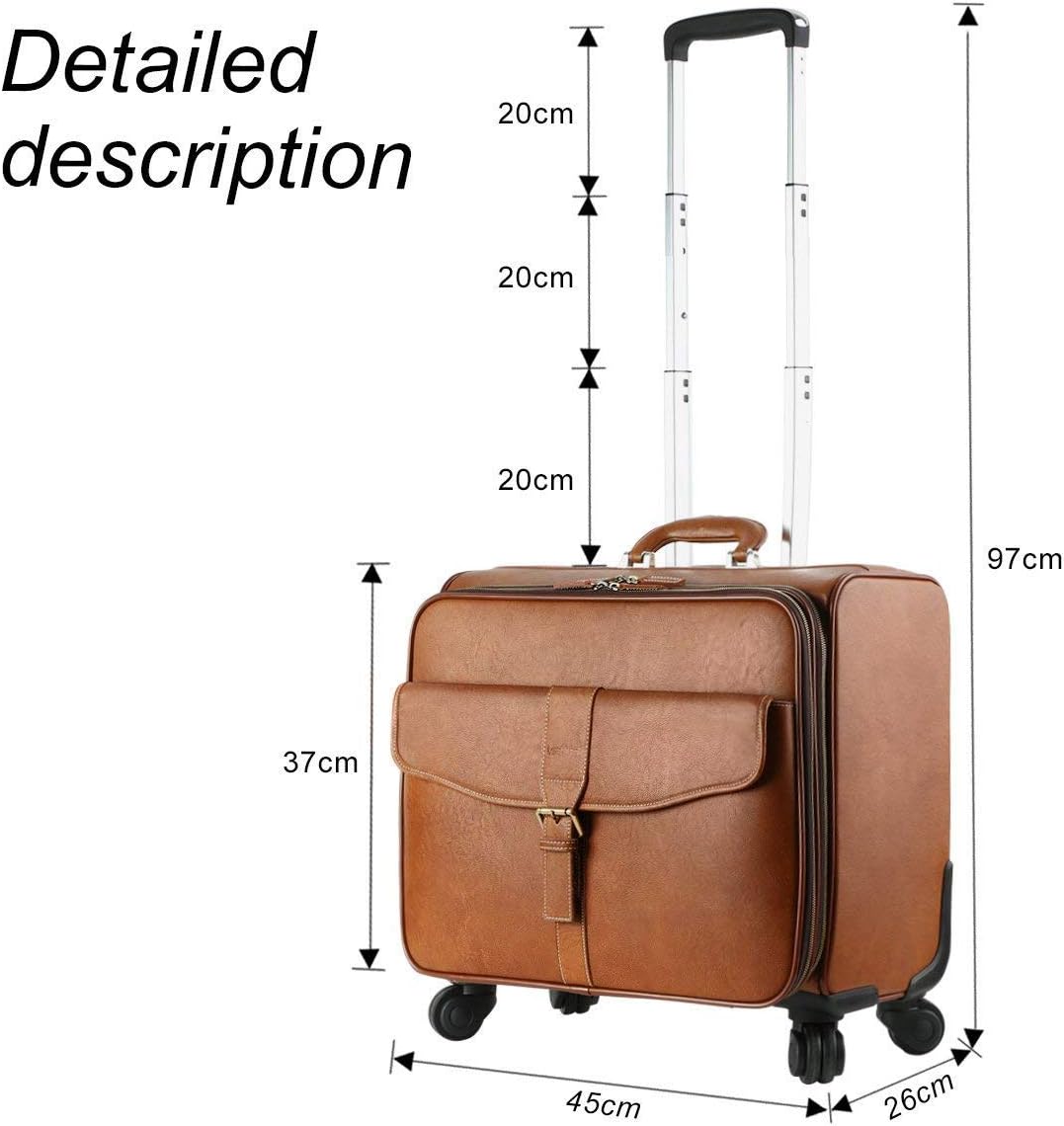 Leather Rolling Laptop Case Wheeled Briefcase Suitcase Roller Boarding