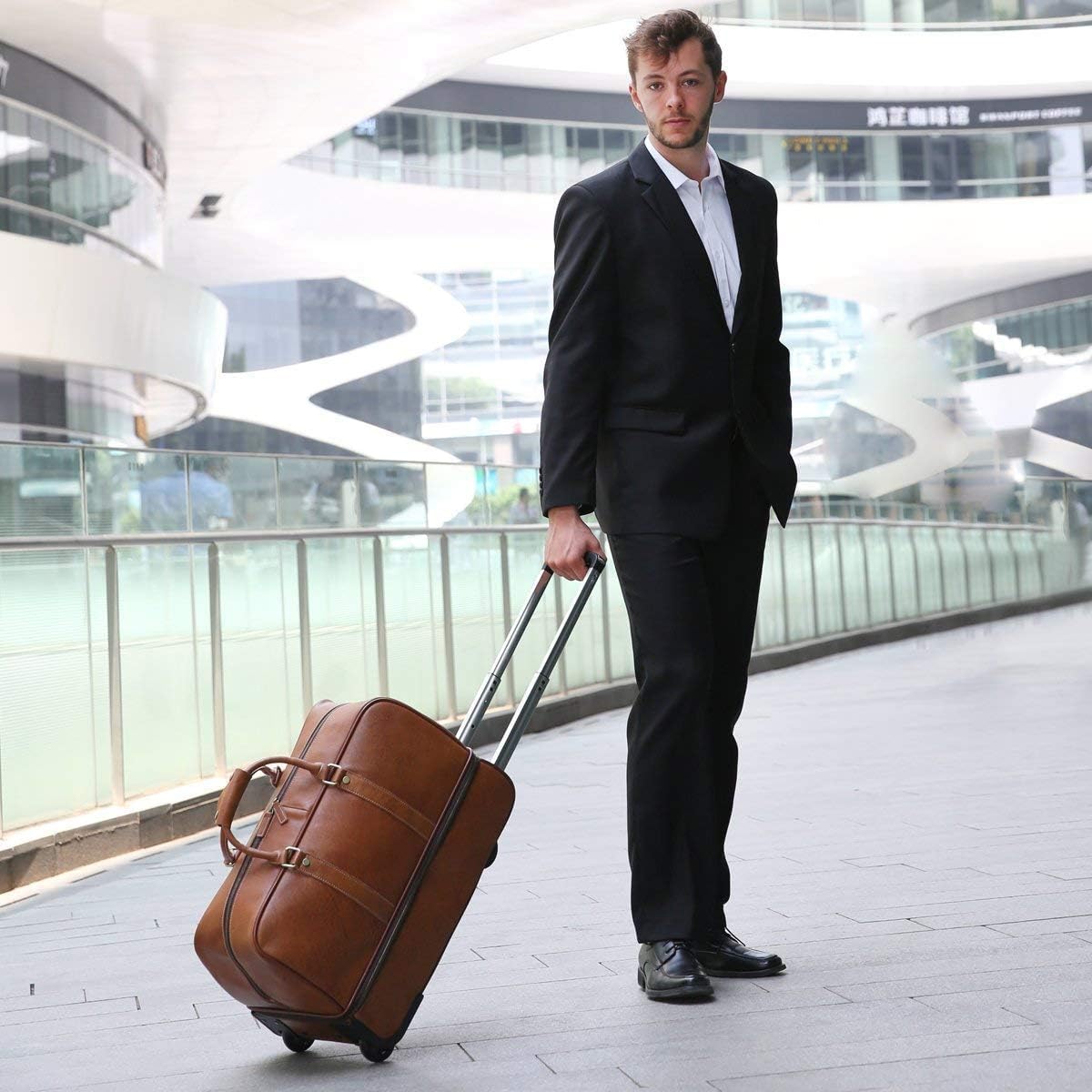 Leather Luggage travel duffle bag weekend overnight bag rolling suitcase