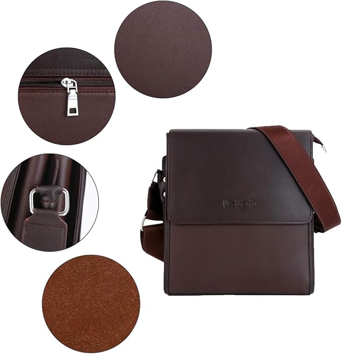 Crossbody Bag for Men Vegan Leather Small Messenger Shoulder Purse Side Satchel for Work Business Travel Daily