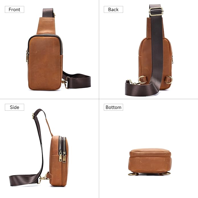 Genuine Leather Sling Bags for Men Crossbody Purse Vintage Small Messenger Shoulder Bag for Phone Side Chest Daypack Bag