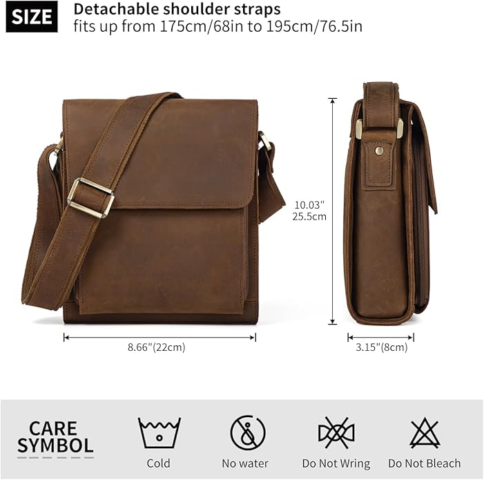 Augus leather shoulder bag with adjustable straps