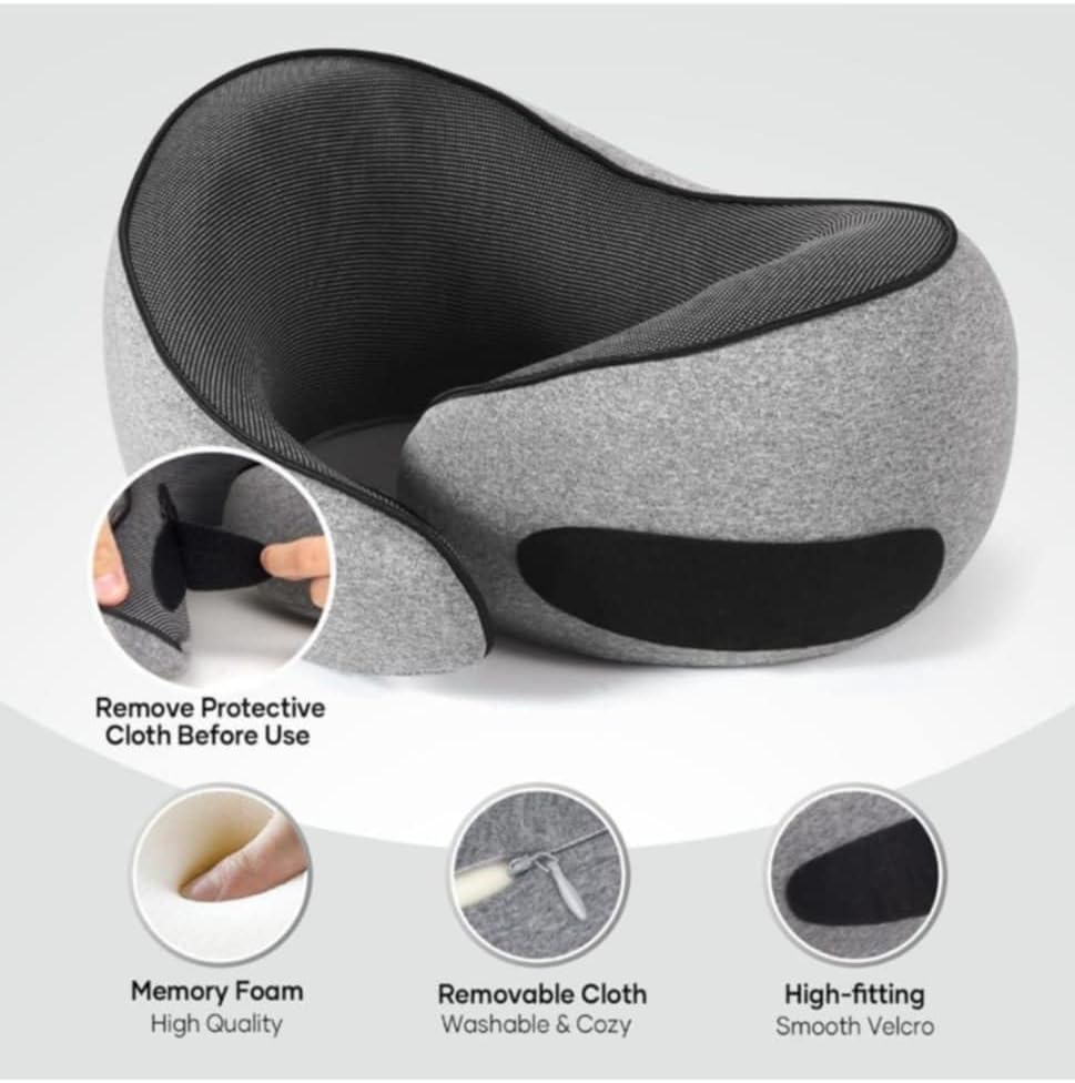 Memory Foam Travel Pillow – Soft, Adjustable U-Shaped Neck Support for Comfort & Sleep