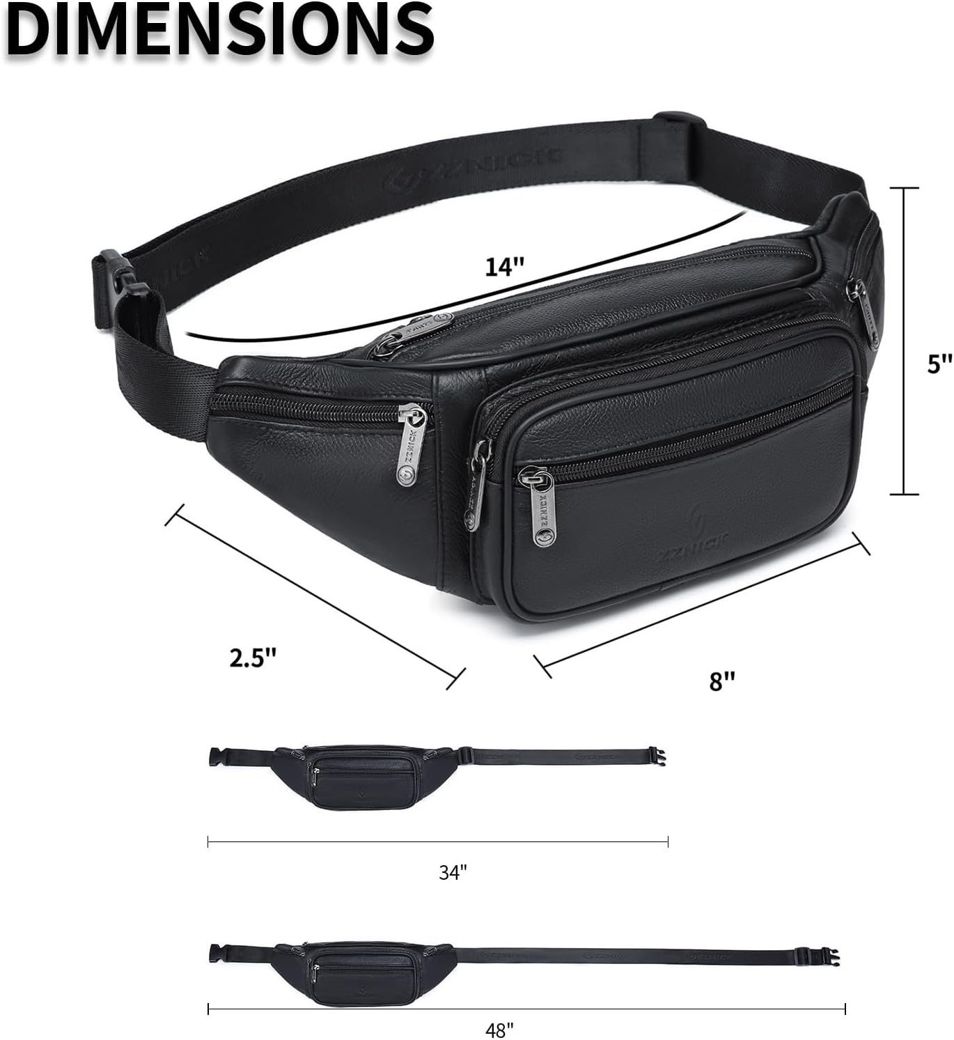Genuine Leather WAIST BAG / Organizer with Adjustable Belt and Multiple Pockets for Men and Women