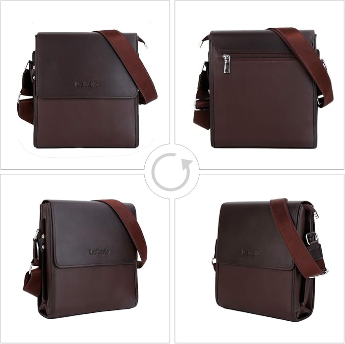 Crossbody Bag for Men Vegan Leather Small Messenger Shoulder Purse Side Satchel for Work Business Travel Daily