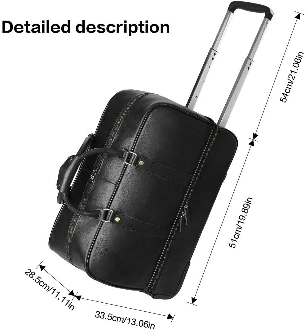 Leather Luggage travel duffle bag weekend overnight bag rolling suitcase Black