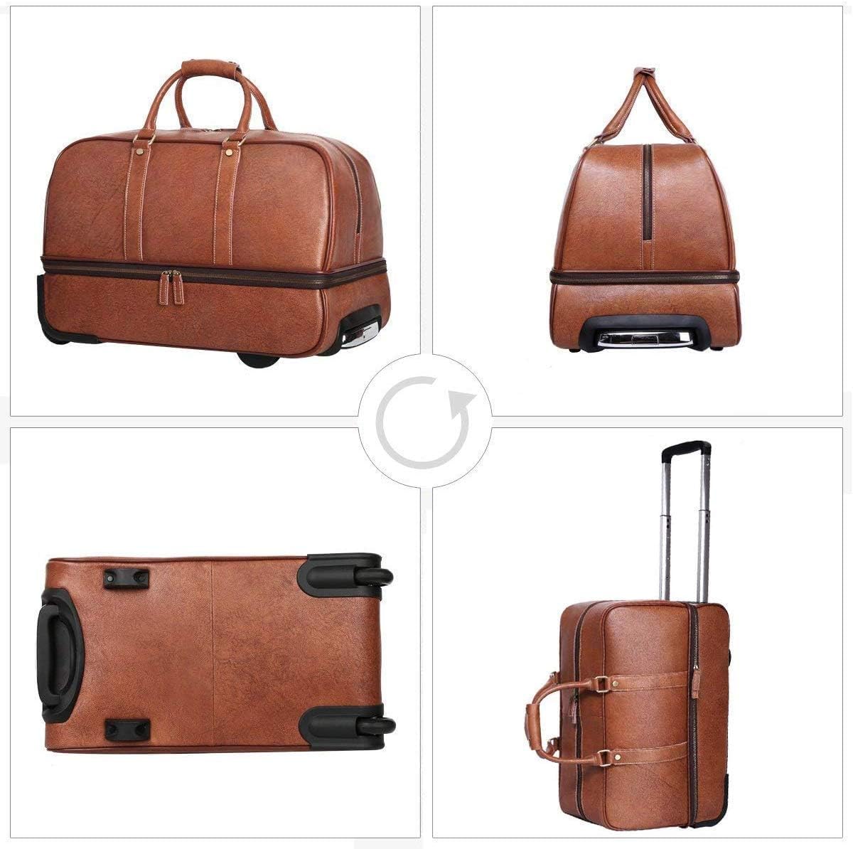 Leather Luggage travel duffle bag weekend overnight bag rolling suitcase