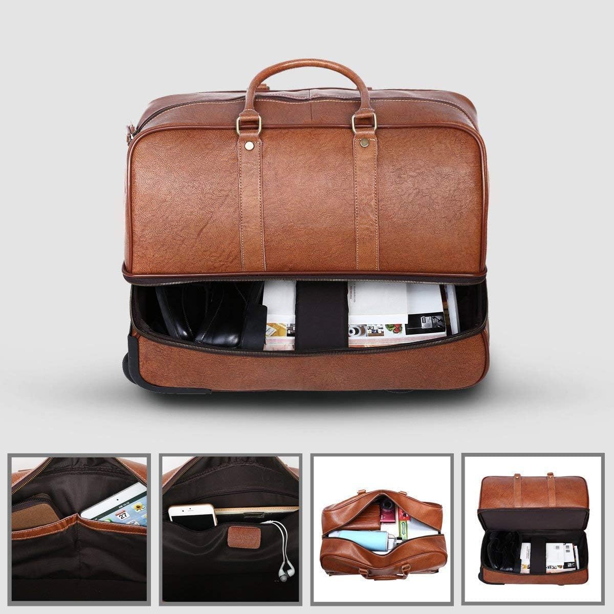 Leather Luggage travel duffle bag weekend overnight bag rolling suitcase