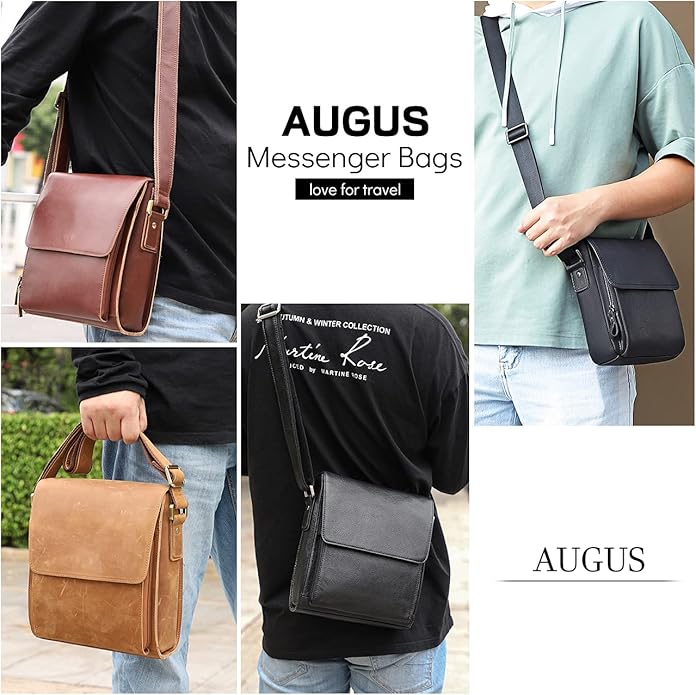 Augus leather shoulder bag with adjustable straps