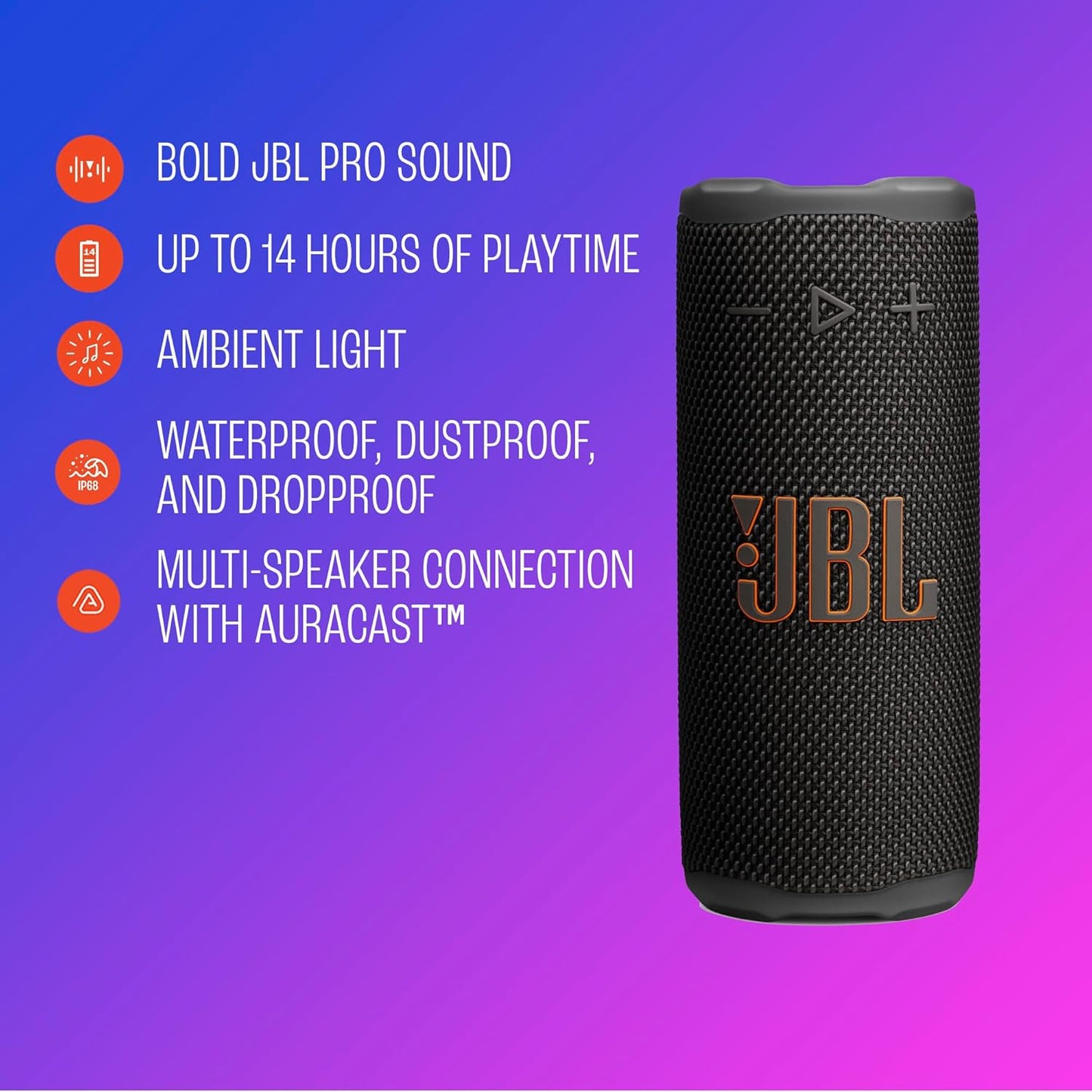 JBL Grip - Compact Bluetooth Speaker with Bold JBL Pro Sound and Ambient Light, up to 14 Hours of Playtime, Water, Dust and Drop-Proof