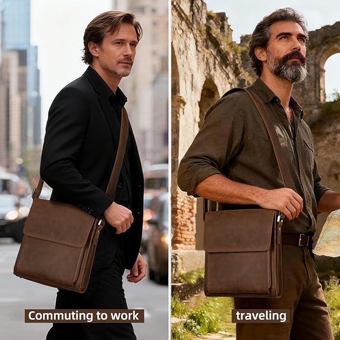 Augus leather shoulder bag with adjustable straps