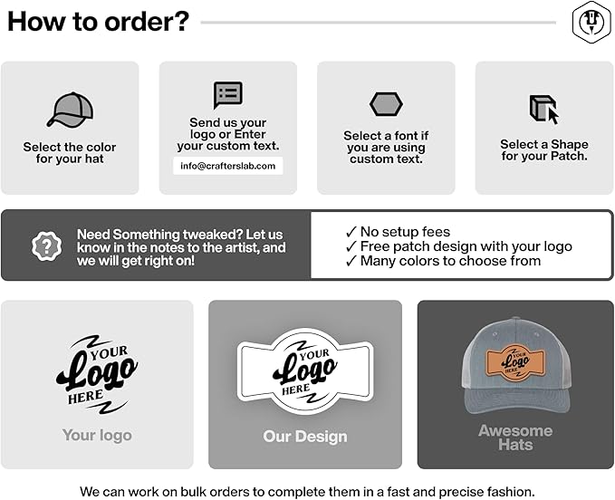 Custom Leather Patch Hat Laser Engraved for You or Your Company Brand