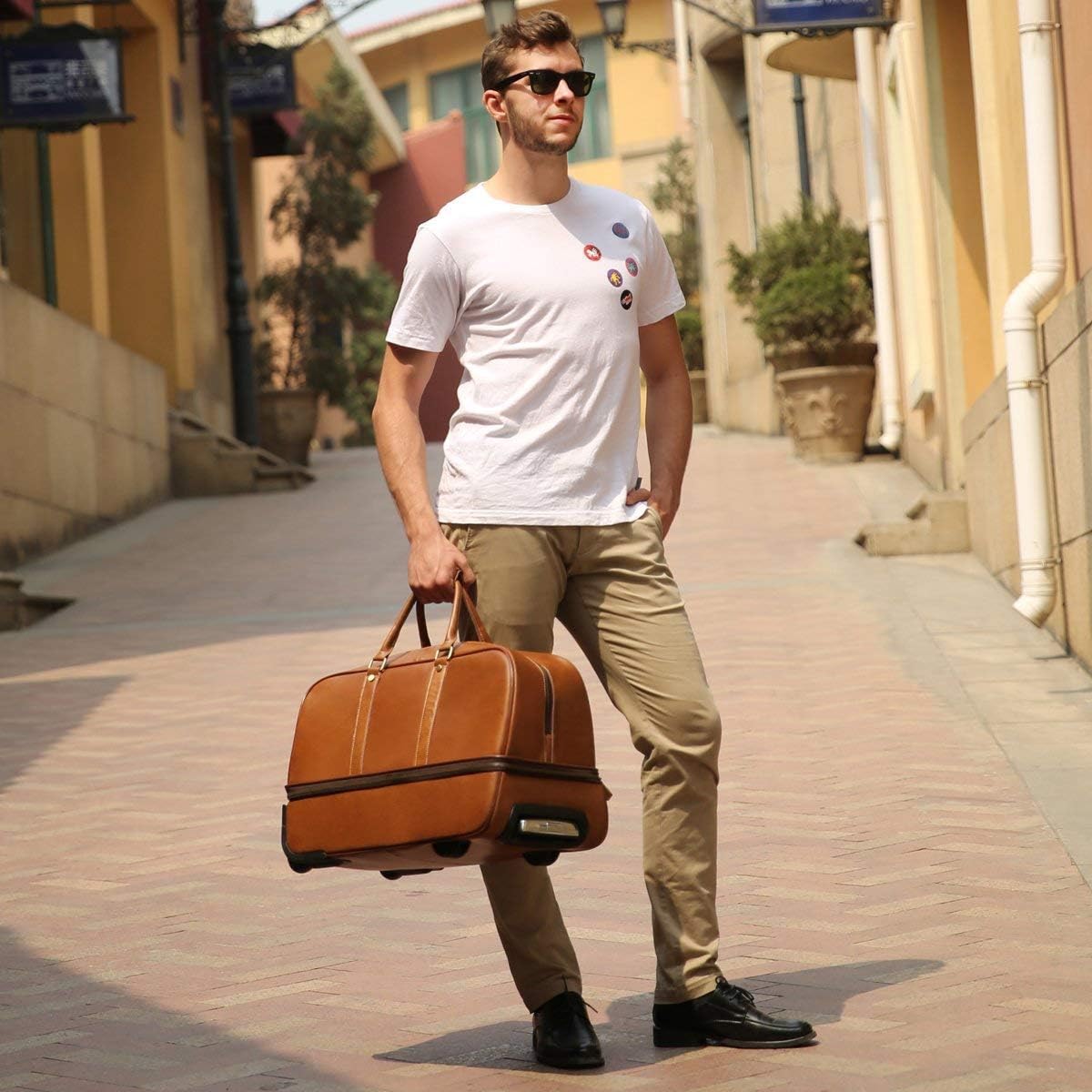 Leather Luggage travel duffle bag weekend overnight bag rolling suitcase