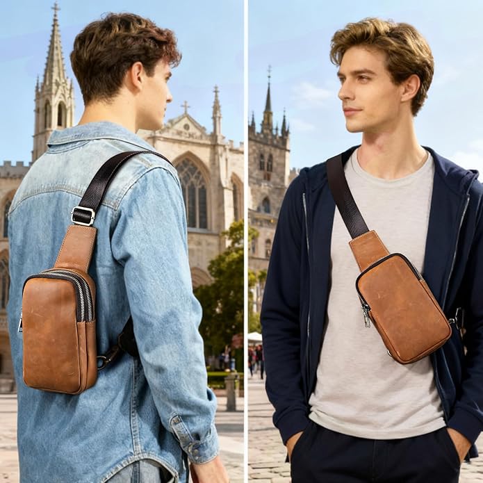 Genuine Leather Sling Bags for Men Crossbody Purse Vintage Small Messenger Shoulder Bag for Phone Side Chest Daypack Bag