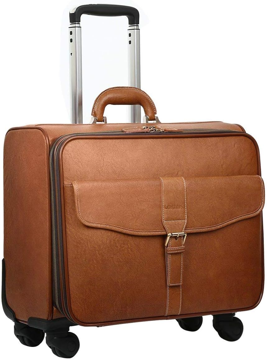 Leather Rolling Laptop Case Wheeled Briefcase Suitcase Roller Boarding