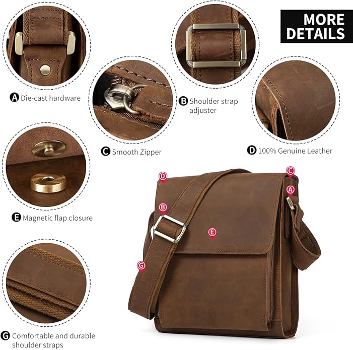 Augus leather shoulder bag with adjustable straps