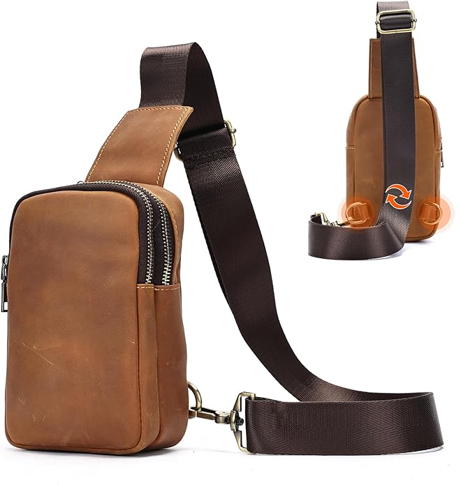 Genuine Leather Sling Bags for Men Crossbody Purse Vintage Small Messenger Shoulder Bag for Phone Side Chest Daypack Bag