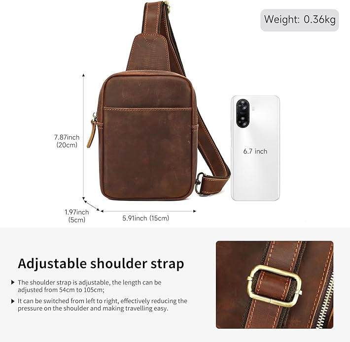 Genuine Leather Sling Bags for Men Crossbody Purse Vintage Small Messenger Shoulder Bag for Phone Side Chest Daypack Bag