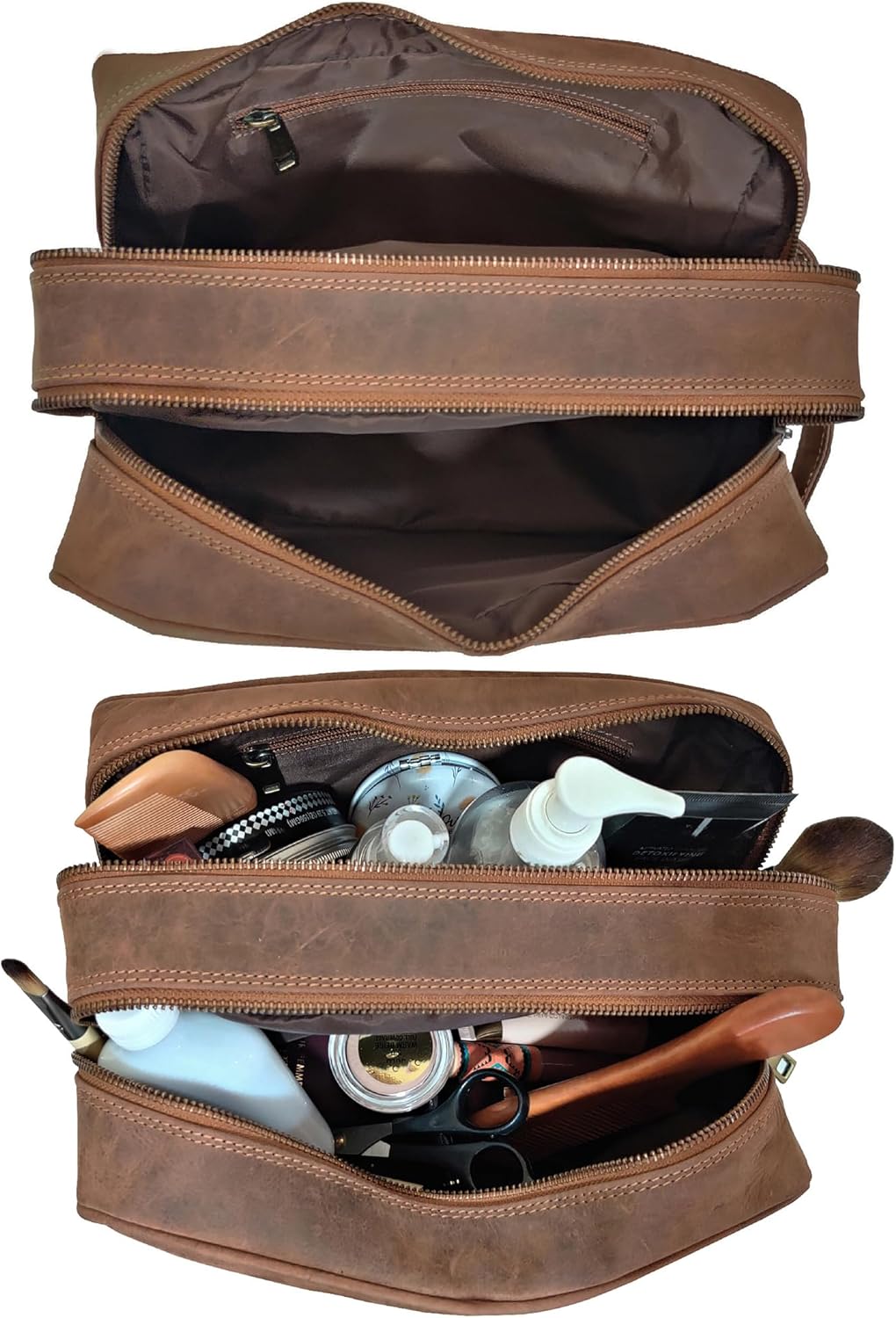 RUSTIC TOWN Leather Travel Toiletry Bag - Toiletry Bag Organizer