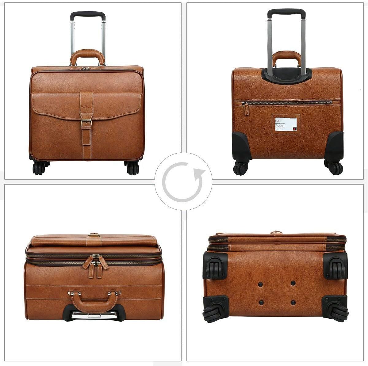 Leather Rolling Laptop Case Wheeled Briefcase Suitcase Roller Boarding