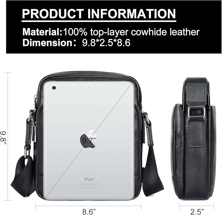 Augus leather shoulder bag with adjustable straps black