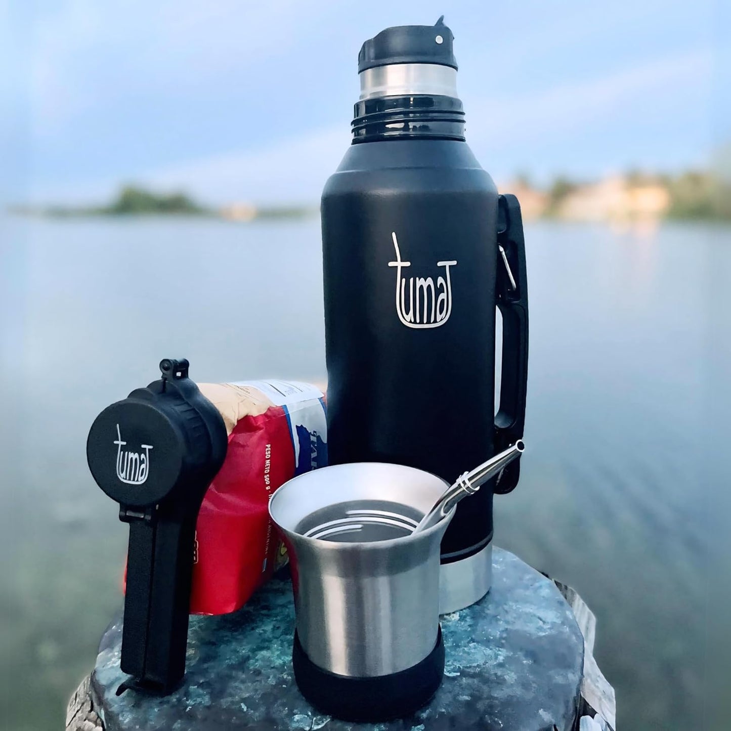 Complete Yerba Mate Kit - 1.2L Thermos With Mate System, Cup, Clip Spout, Straw (Bombilla), and FREE Backpack