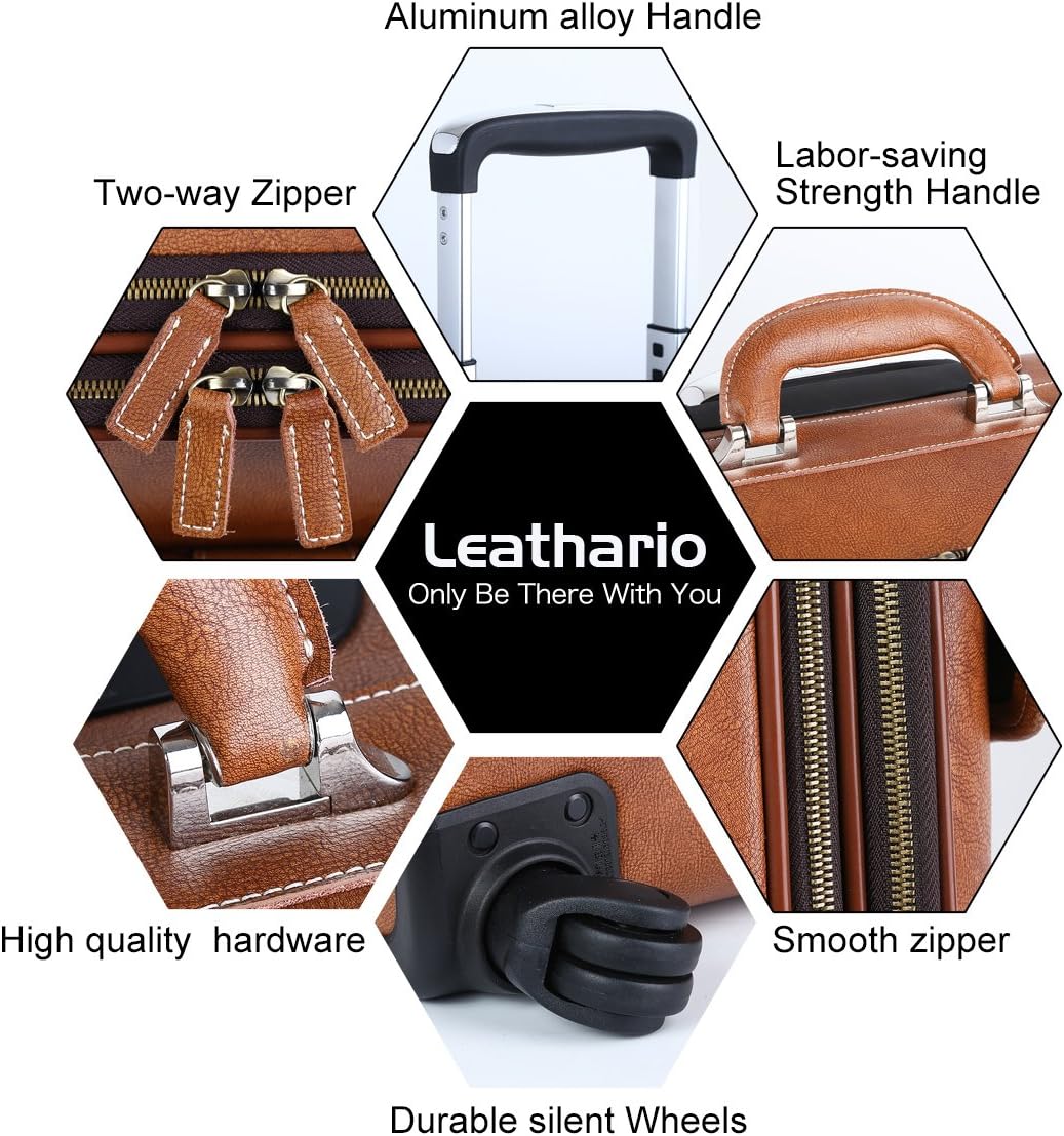 Leather Rolling Laptop Case Wheeled Briefcase Suitcase Roller Boarding