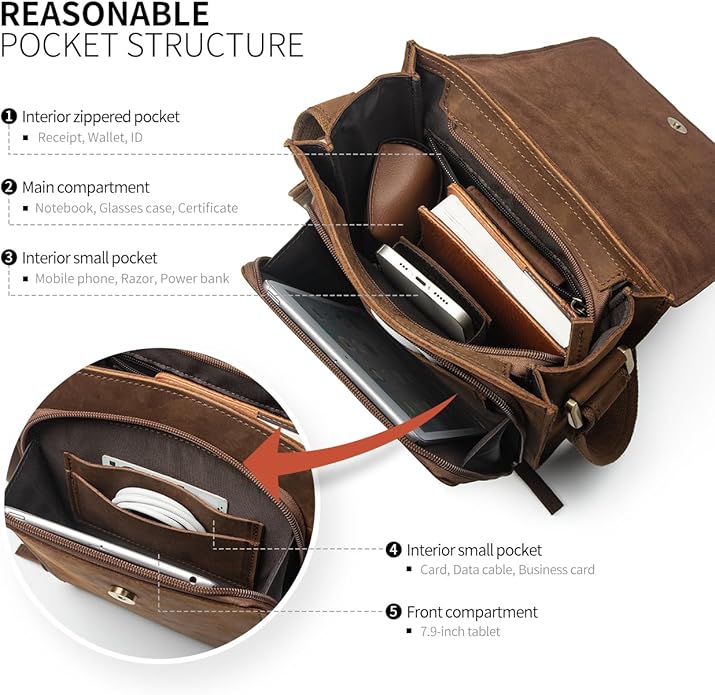 Augus leather shoulder bag with adjustable straps