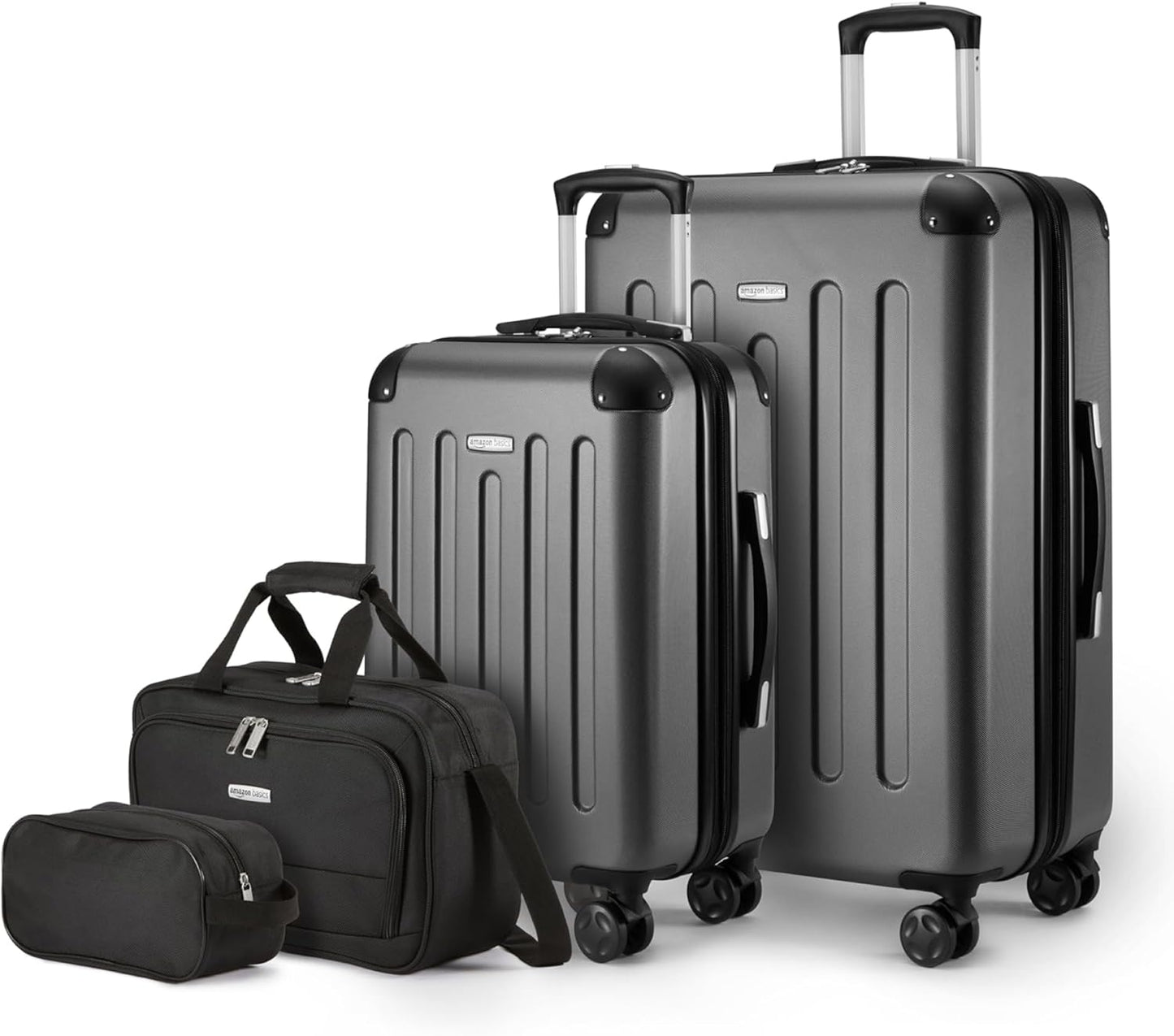 4-Piece Luggage Set, Including Two Hardside Suitcases With Multi-directional Spinner Wheels (22" Carry-On and 28" Checked), One 15-inch Tote Bag and One 10-inch Compact Travel Bag, Black