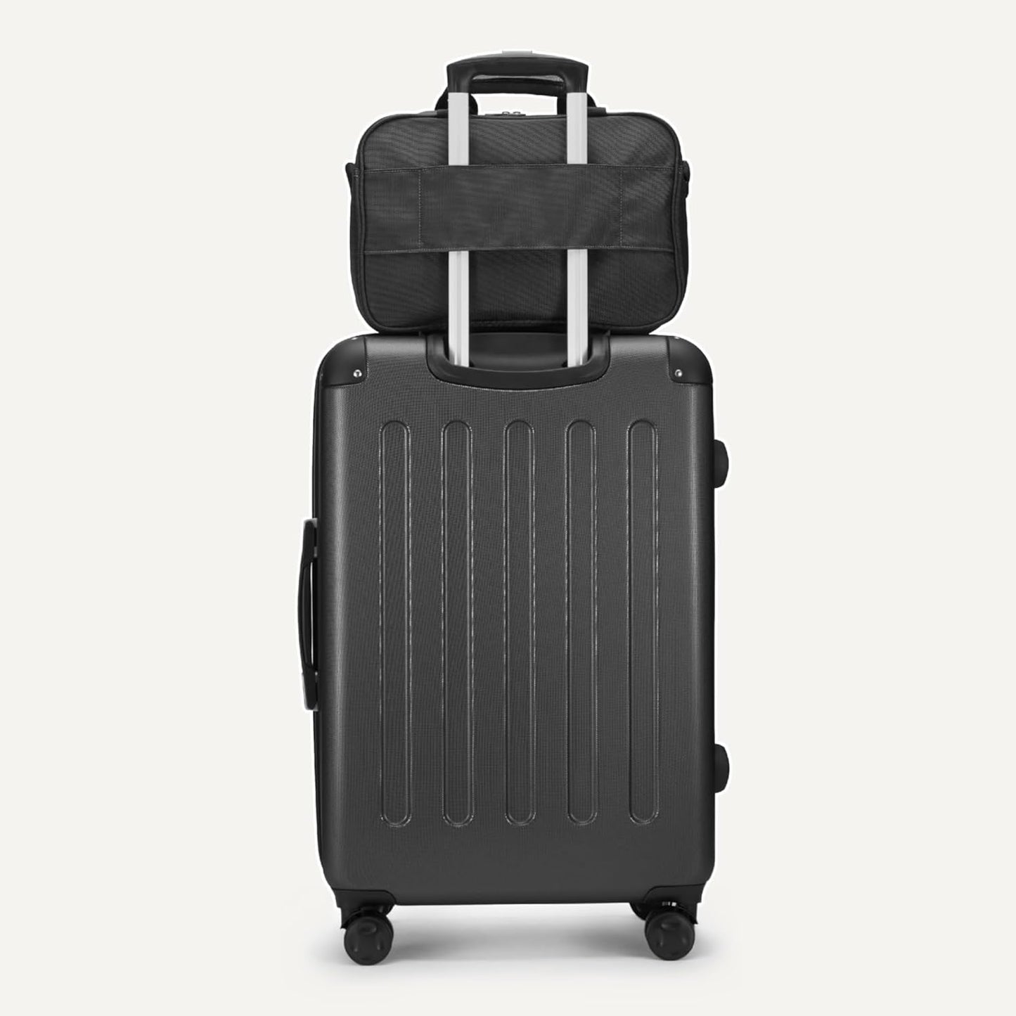 4-Piece Luggage Set, Including Two Hardside Suitcases With Multi-directional Spinner Wheels (22" Carry-On and 28" Checked), One 15-inch Tote Bag and One 10-inch Compact Travel Bag, Black