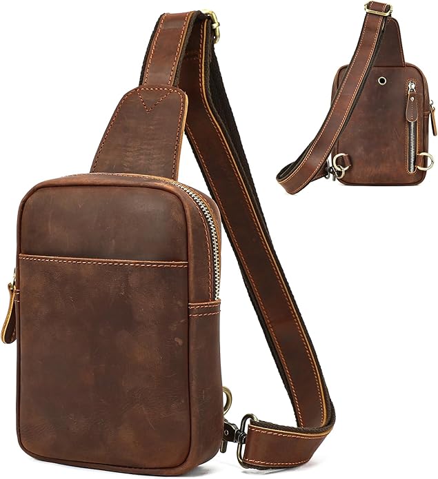 Genuine Leather Sling Bags for Men Crossbody Purse Vintage Small Messenger Shoulder Bag for Phone Side Chest Daypack Bag