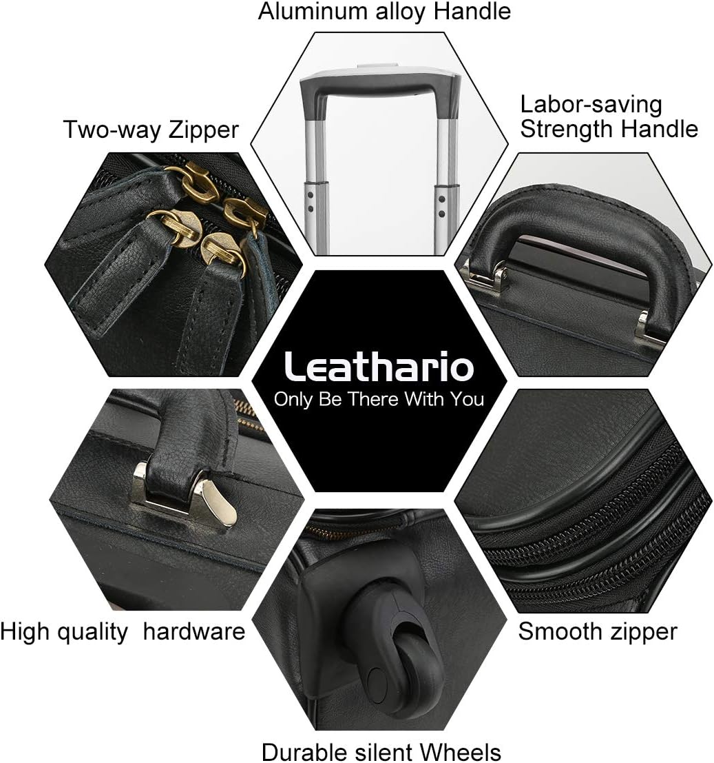 Leather Rolling Laptop Case Wheeled Briefcase Suitcase Roller Boarding Black