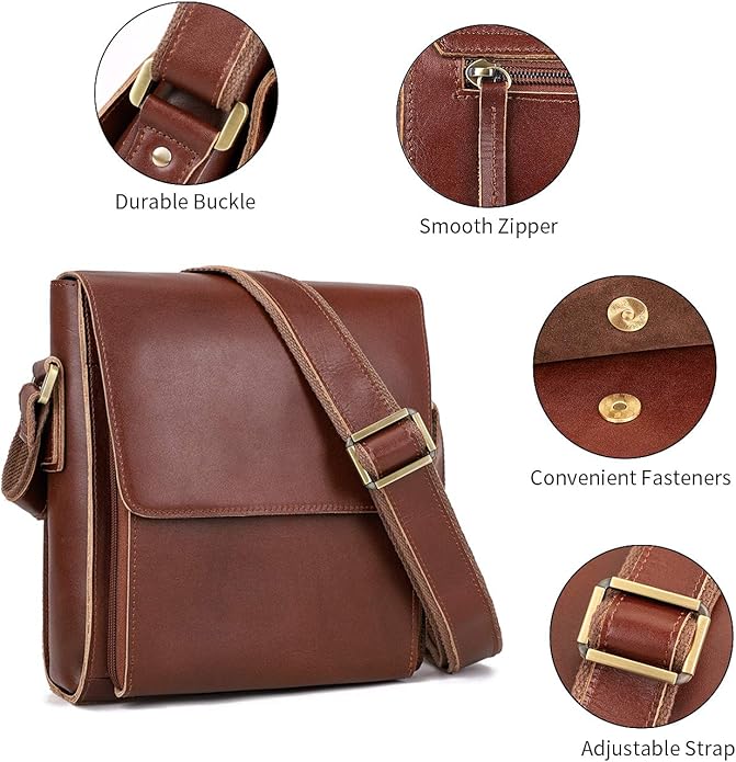 Augus leather shoulder bag with adjustable straps