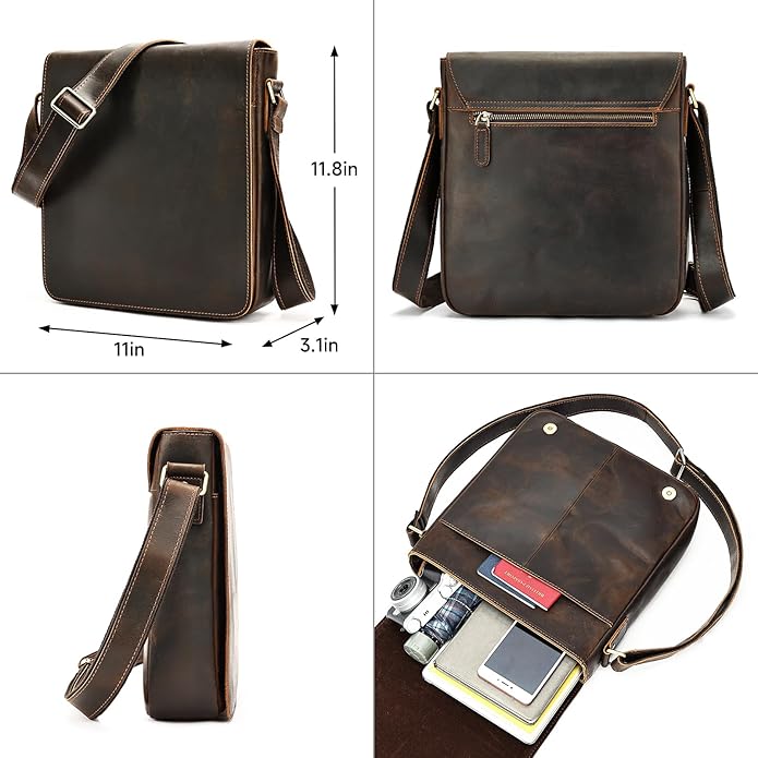 Men Leather Messenger Bag Vintage Working Shoulder Crossbody Bags Purse Daypack Handbags for Women Gift