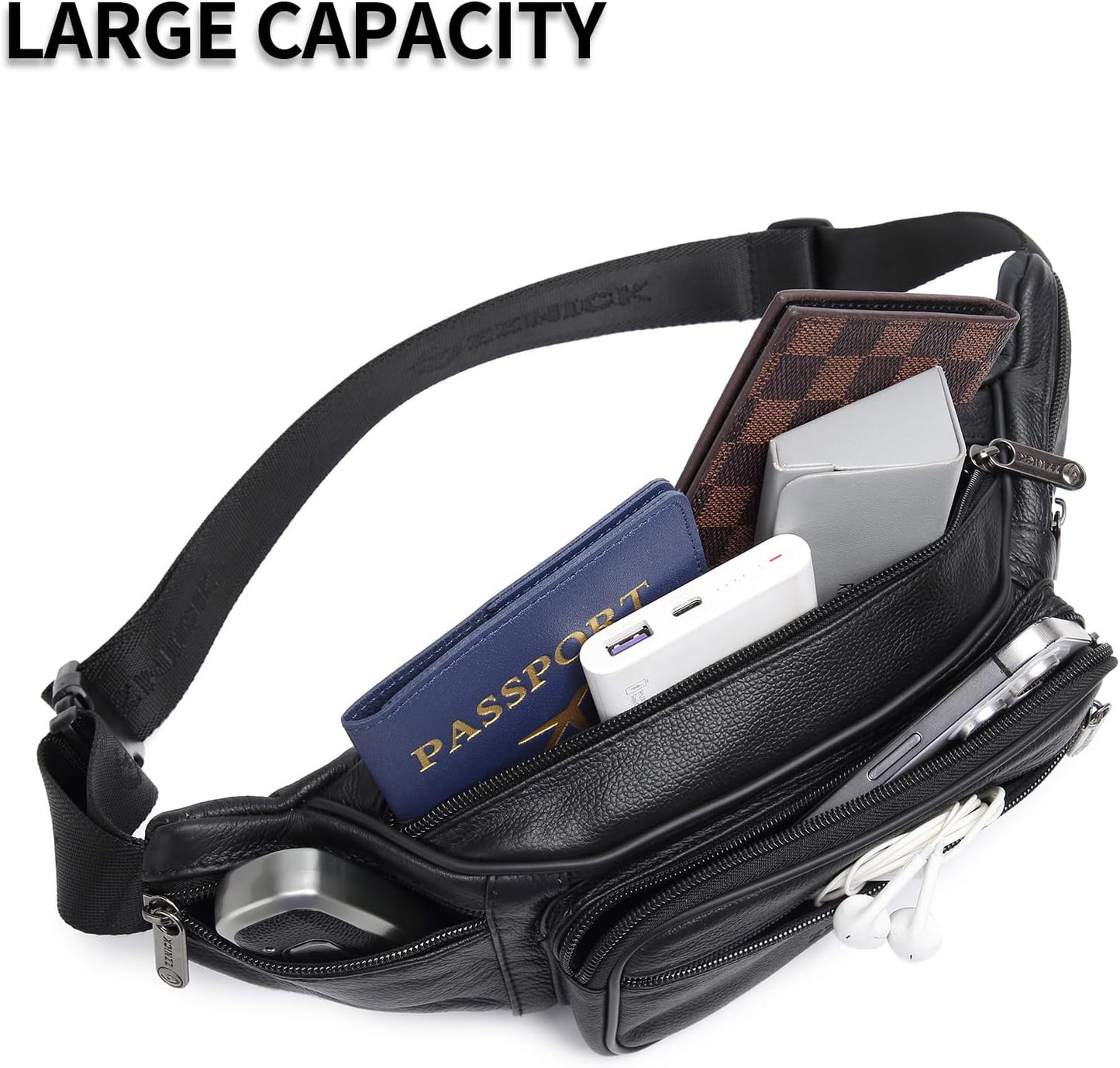 Genuine Leather WAIST BAG / Organizer with Adjustable Belt and Multiple Pockets for Men and Women