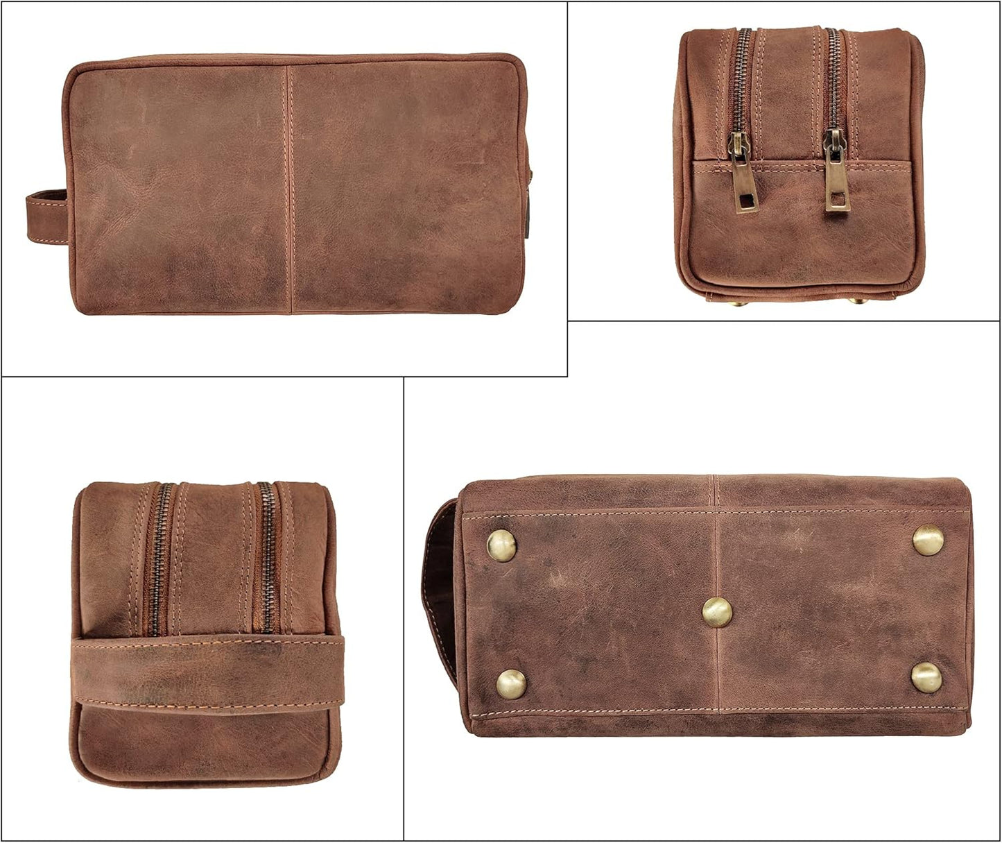 RUSTIC TOWN Leather Travel Toiletry Bag - Toiletry Bag Organizer