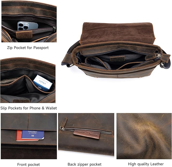 Men Leather Messenger Bag Vintage Working Shoulder Crossbody Bags Purse Daypack Handbags for Women Gift