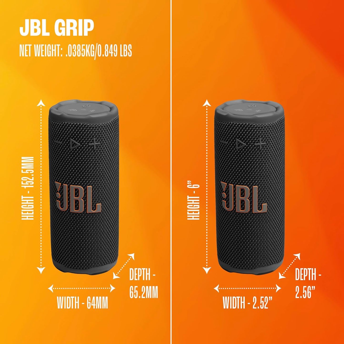 JBL Grip - Compact Bluetooth Speaker with Bold JBL Pro Sound and Ambient Light, up to 14 Hours of Playtime, Water, Dust and Drop-Proof