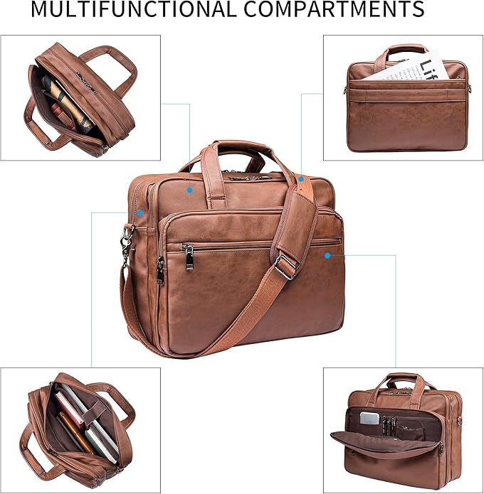 Leather messenger bag for 15.6 and 17.3 inch laptops, business bag