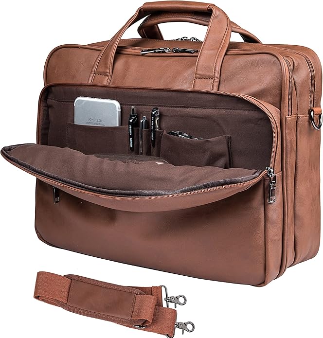 Leather messenger bag for 15.6 and 17.3 inch laptops, business bag