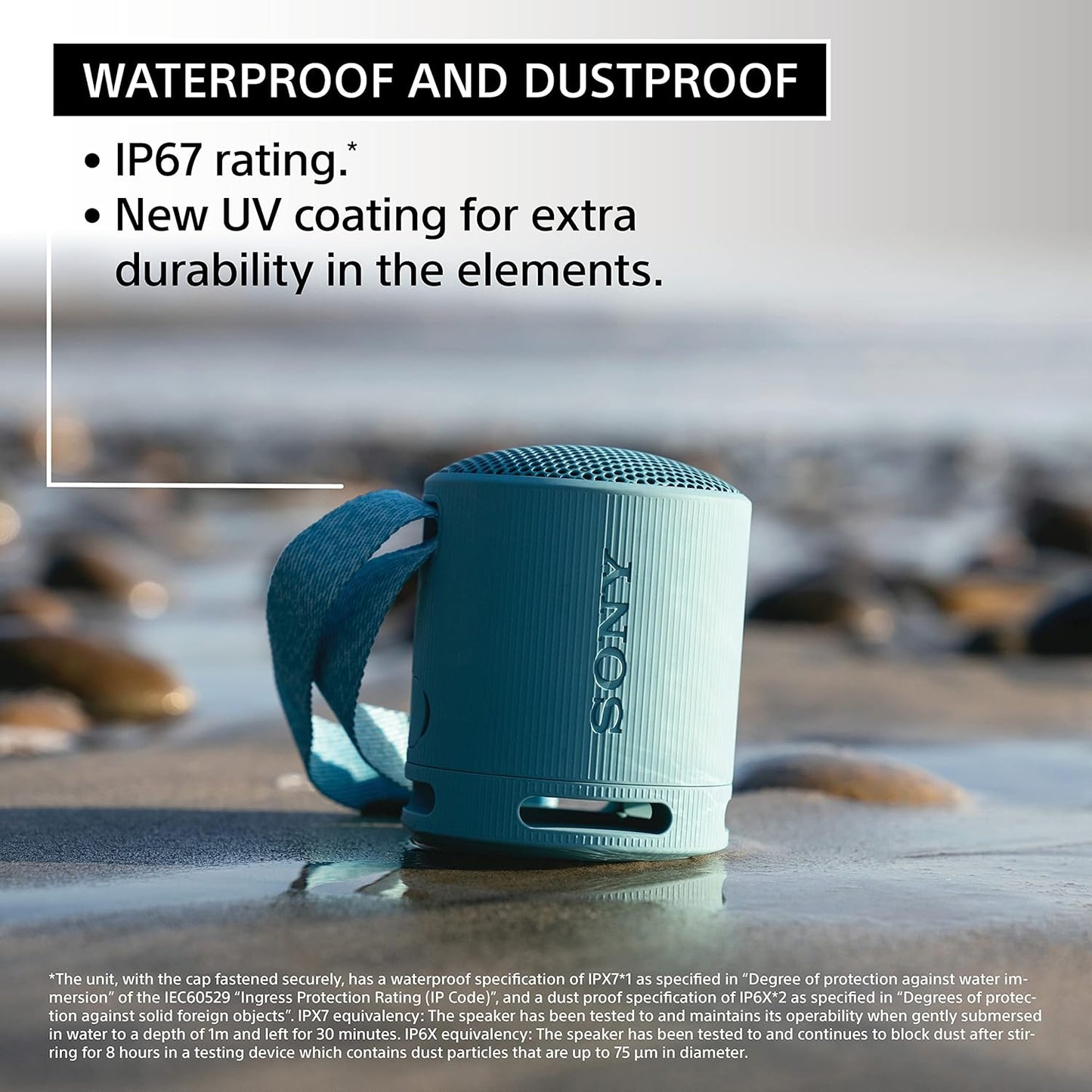 Sony SRS-XB100 Wireless Bluetooth Portable Lightweight Super-Compact Travel Speaker, Durable IP67 Waterproof & Dustproof Shower Speaker, 16 Hour Battery.